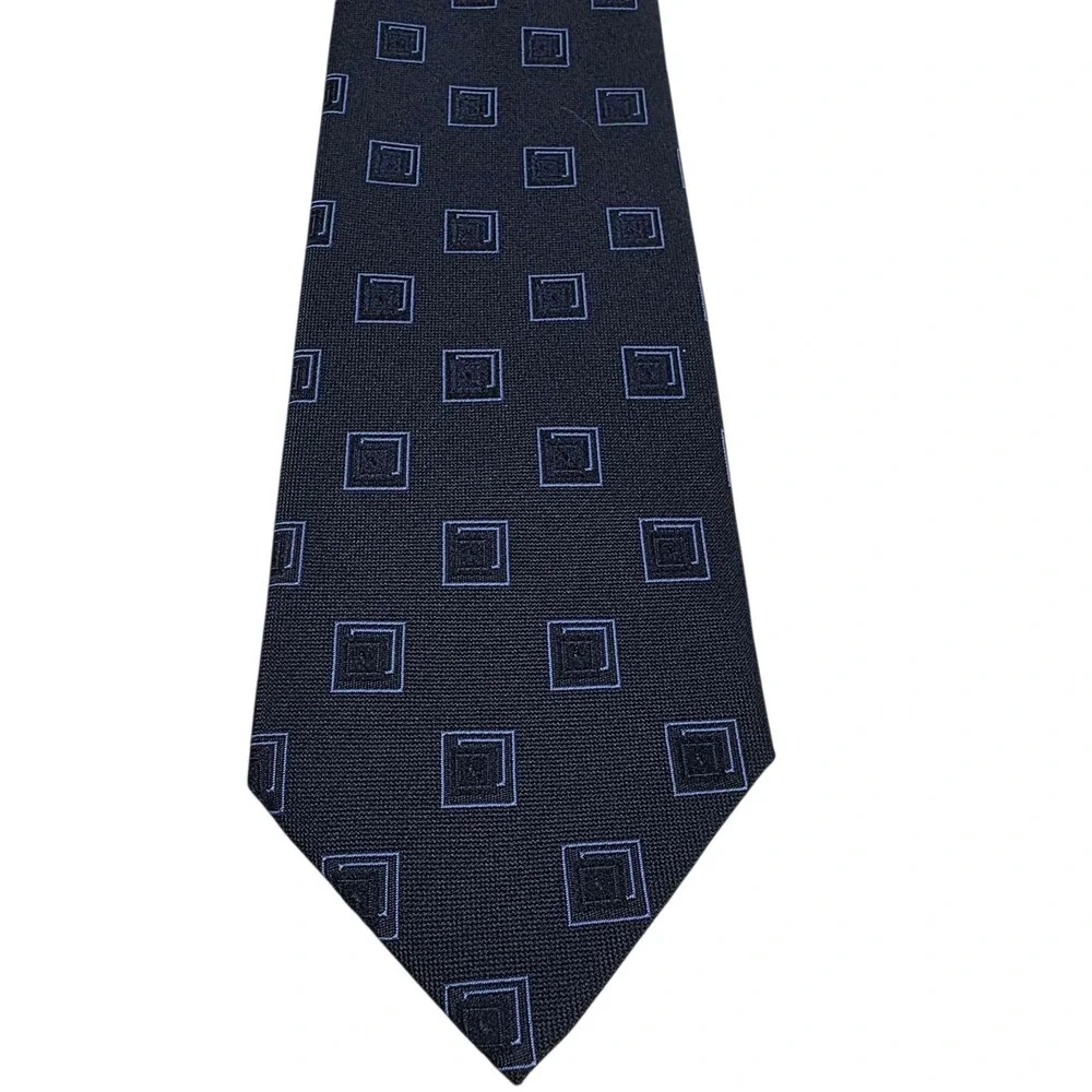 Alan Flusser‎ Mens Silk Necktie Square Pattern Blue Handmade Luxury Formal